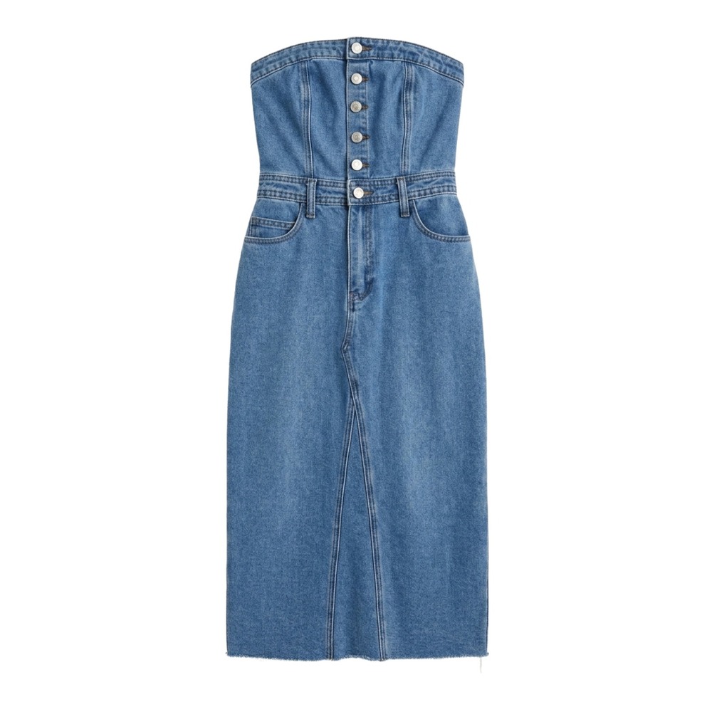 Sincerely Jules Strapless Midi Denim Dress in Blue